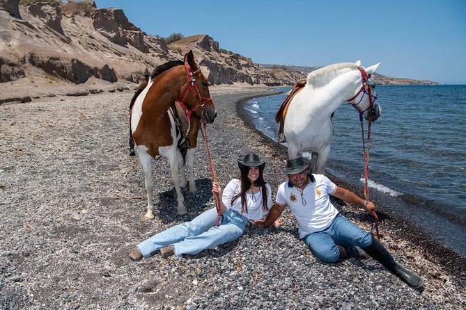 Premium Secluded Black Beach Horseback Riding Tour in Santorini - Monolithos black sand: the main event with sea views and cliffs